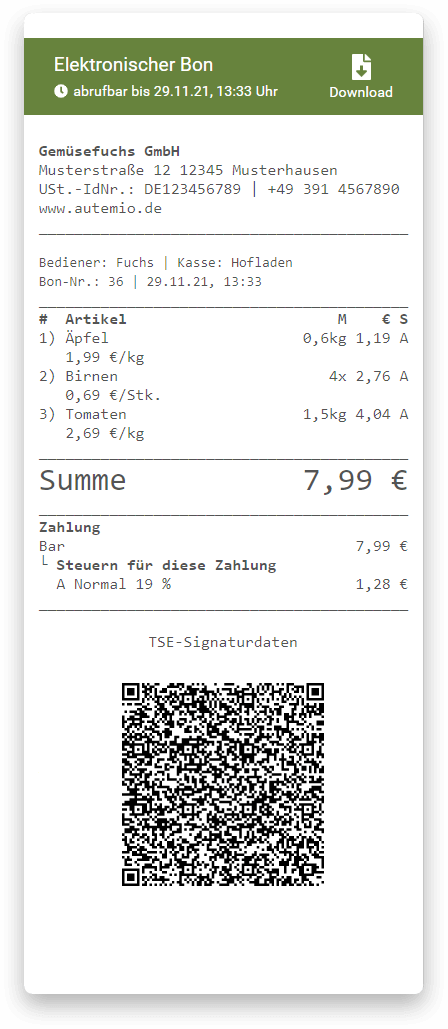 digitaler Kassenbon mit QR-Code digitaler Kassenbon mit QR-Code